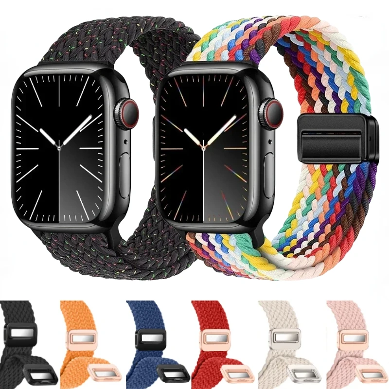 

Magnetic Braided Loop Strap for Apple Watch Band Ultra 2 49mm 10 9 8 7 46mm 45mm 41mm Nylon Bracelet for 6 5 4 SE 44mm 42mm 40mm