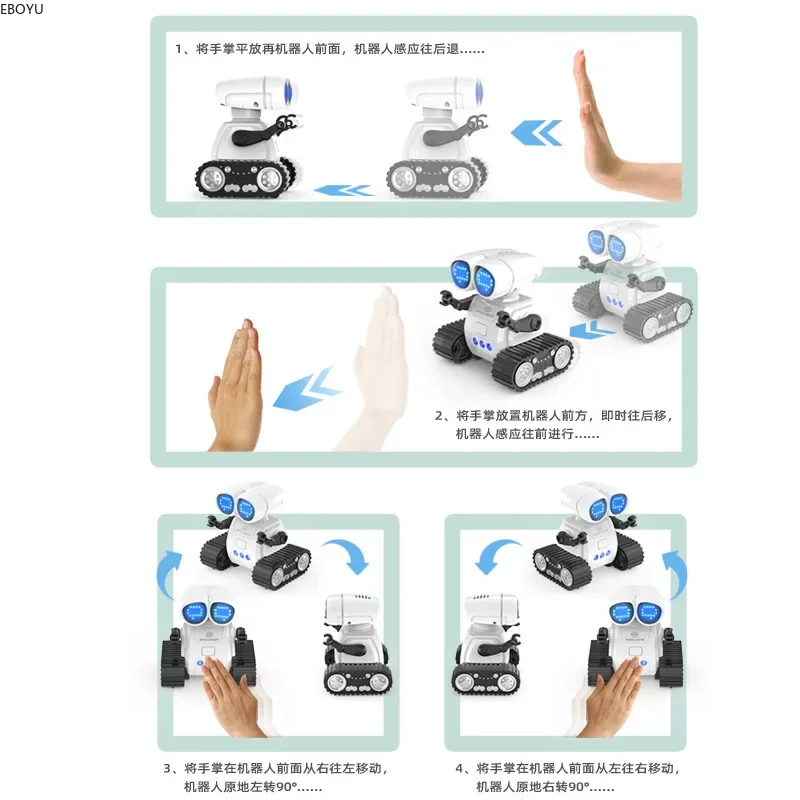 EBORUI 프로그래밍 RC 로봇, 2.4GHz 미니 리모컨 로봇, 제스처 LED 조명 제어, 무지향성 마칭 로봇, 어린이 장난감
