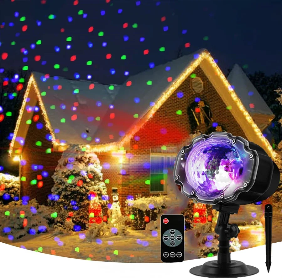 Multicolor Christmas Snowflakes Projector Light Outdoor Falling Snow Projection Lamp Moving White Snow Point Landscape Spotlight