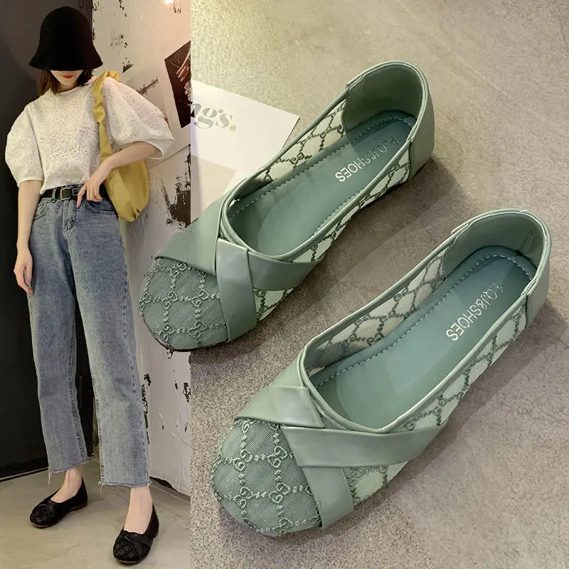 Flats Green Letnie obuwie damskie Cute Kawaii Flat Round Toe Black Shoes For Woman 2024 On Offer Beau Today Chic Point Hot E