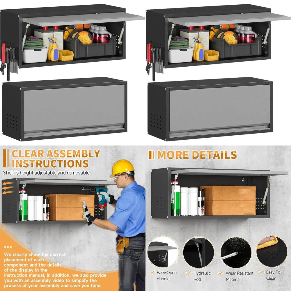 

Металлический настенный шкаф-гардероб с откидной дверцей - стальной органайзер с перфорированной панелью, идеально подходит для кухни, гаража, мастерской, склада (13.8 футов, белый)