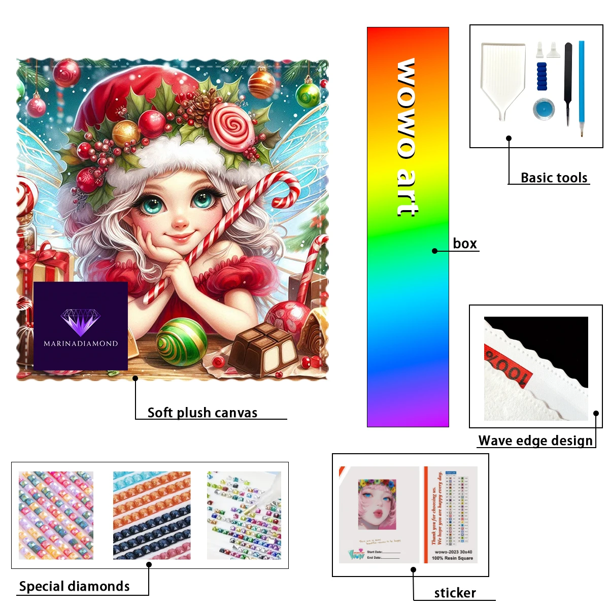 

【MARINA Diamond Art】Рождественские эльфы Кристалл AB Горный хрусталь FD Горный хрусталь Идеальный алмаз из смолы