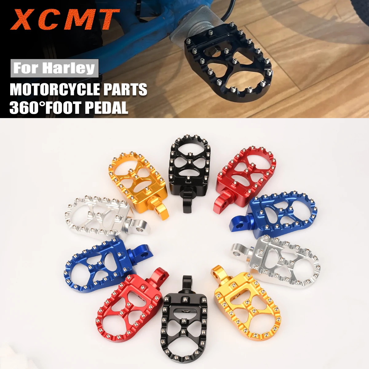 360 °   Drehbare CNC-Fußrasten Breite Universal-Fußrasten für Harley Fat Bob Softail Dyna Sportster Street Bob