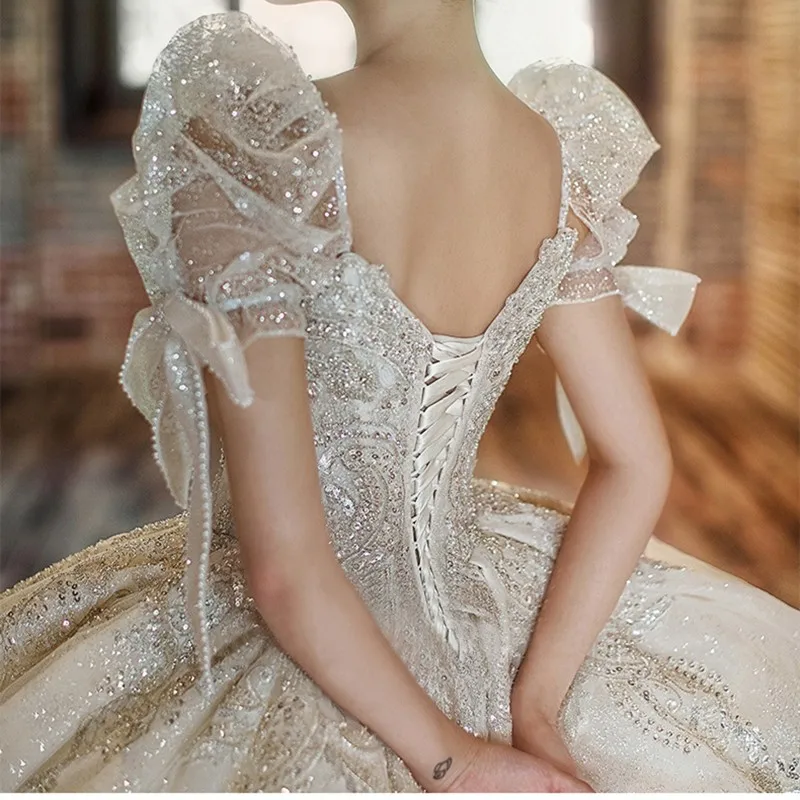 2023 hochzeit Kleider Für Wemon Vestido De Noiva Com Pedrarias E Brilho Robe De Mariée Fluide Bohème Blanche Braut Ball kleider