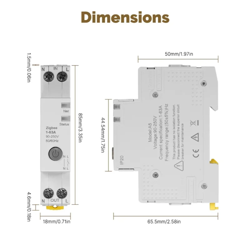 -A96Z Tuya Zigbee Smart Circuit Breaker 63A Ignifugo Monitor di Elettricità Ritardante Soglia di Allarme Set Controllo APP V0