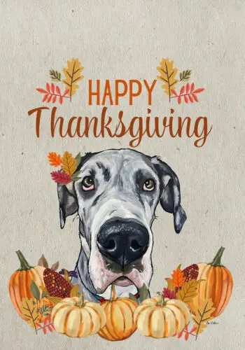 Great Dane Harlequin Hippie Hound Studios Happy Thanksgiving Flag