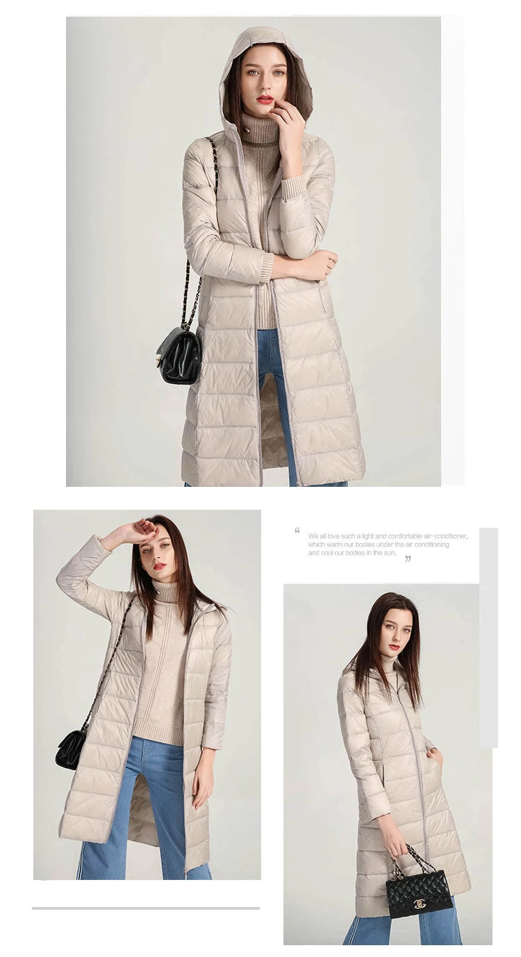 Schinteon Women Ultralight White Duck Down Long Jacket with Hood Casual Slim Autumn Winter Outwear 2026 New