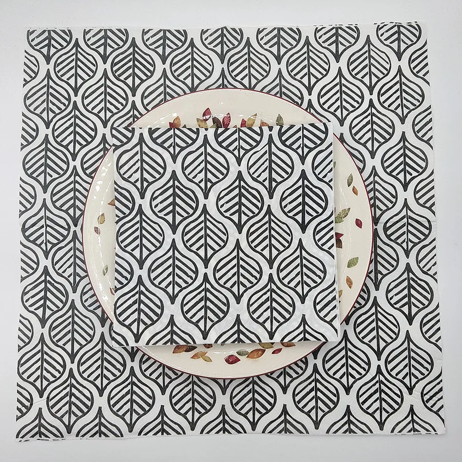 20pcs Modern Art Deco Napkins, Black Geometric Leaf Pattern on White, 2-Ply 33x33cm for Cocktail Party Wedding Table Decor - view 2