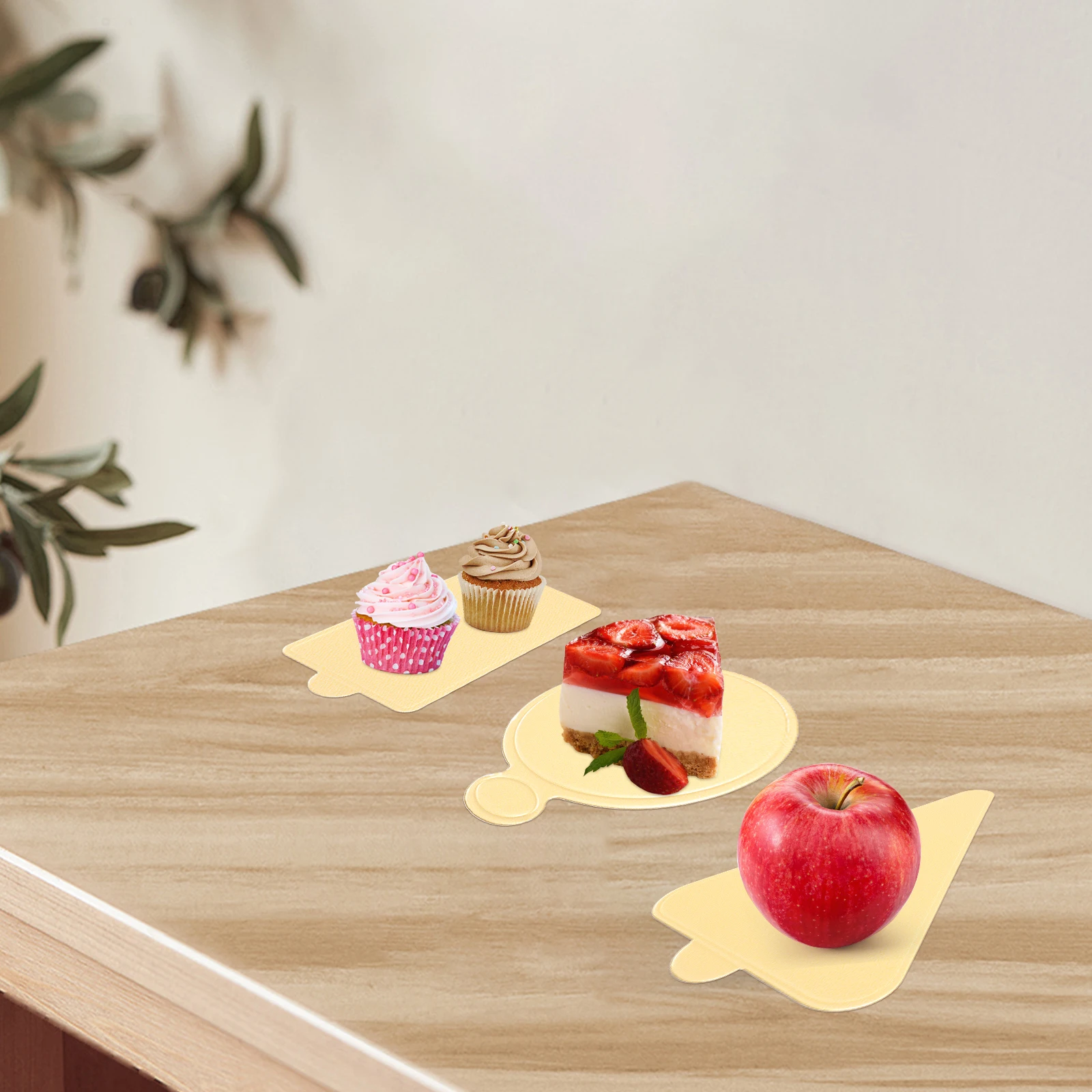 

300 Pcs Cake Tray Mini Pastry Boards Square Bottom Paper Dessert Mat White Card Round
