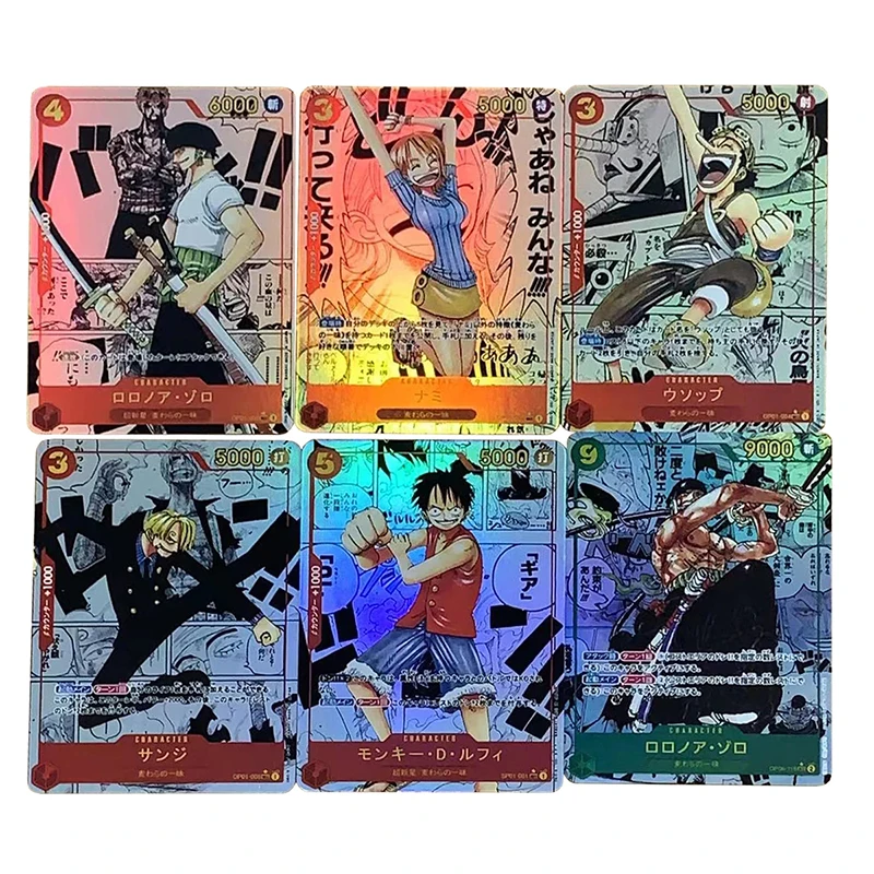 

6Pcs/set ONE PIECE OPCG Luffy Zoro Nami Sanji Comic Series Flash Card Classic Anime Game Collection Cards Gift Toys