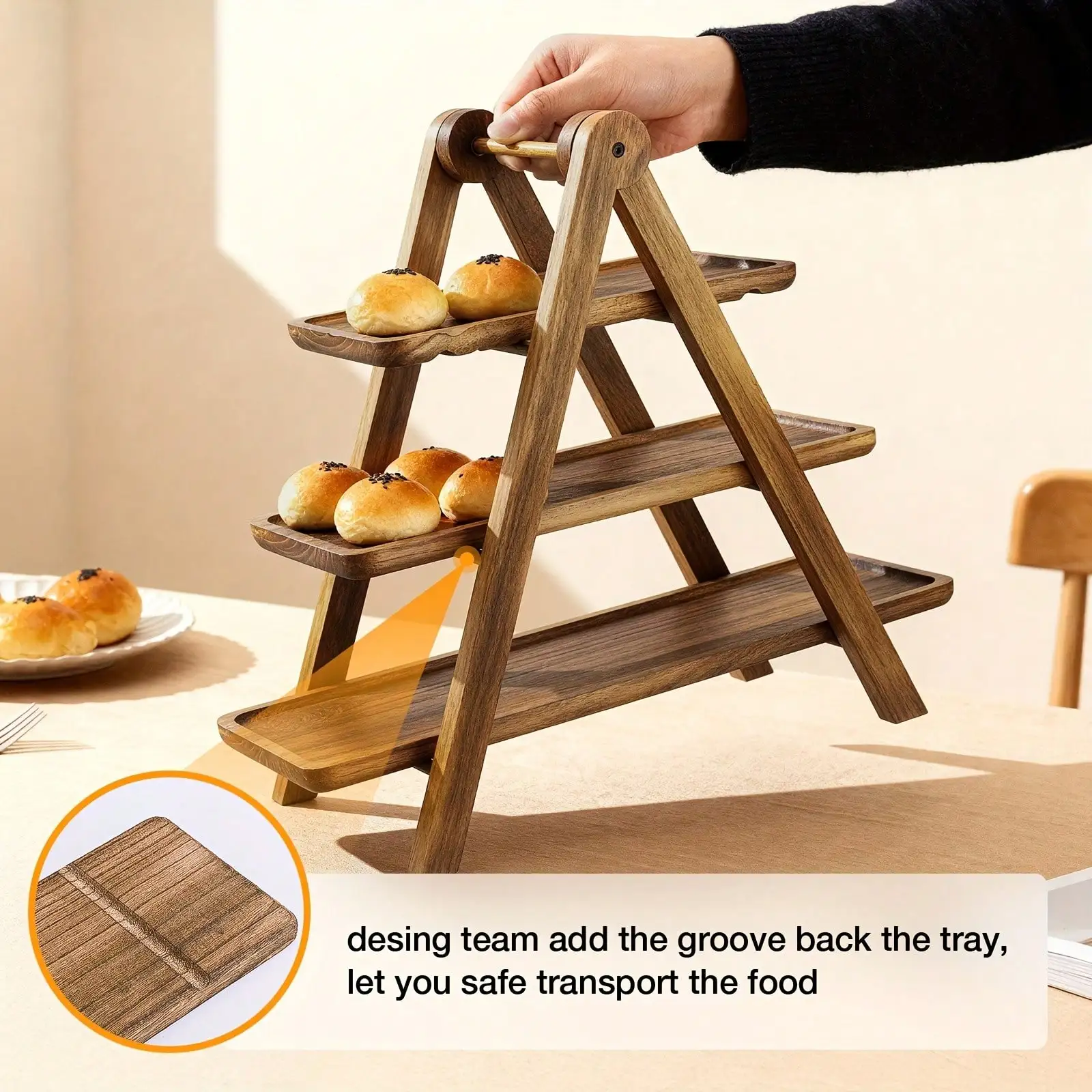 `3 Layer Wooden Dessert Display Stand, Tiered Fruit and Cupcake Holder in Dark Brown, Party Wedding Restaurant Dessert Stand for Cakes Macarons Tea Party, Home Decor and Gift`