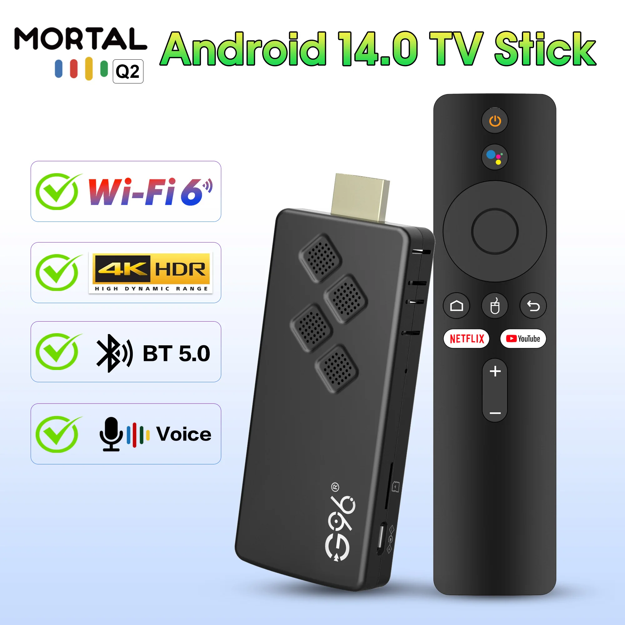 Q2 New Smart TV Stick High-performance Android 14.0 4K Ultra HD Dual Wifi 6 Bluetooth 5.0 Multi Language Streaming Media Player
