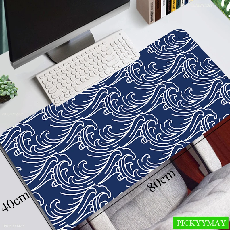 Ocean Wave Locking Edge Mouse Mats Large Natural Rubber Mouse Pad Mousepads Gamer Mousepad Desk Pads 35.4x15.7in Keyboard Mat