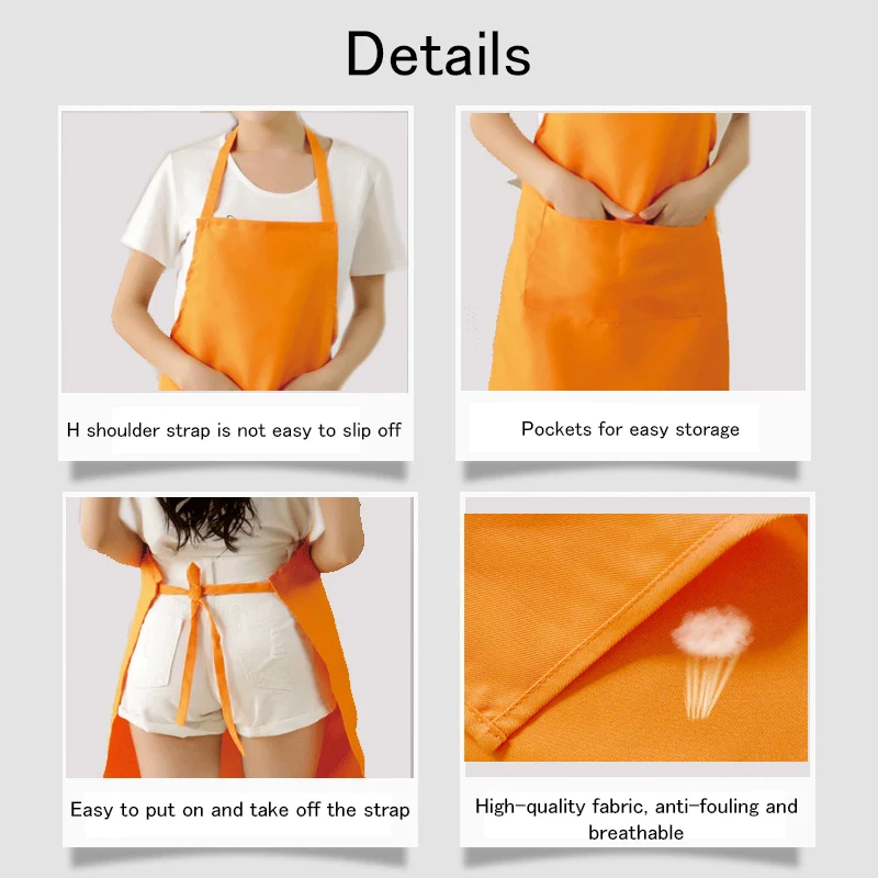 Custom Apron Unisex Work Kitchen Waiter Apron Cooking Baking Restaurant Aprons With Pockets Print Logo Pure Color Work Apron