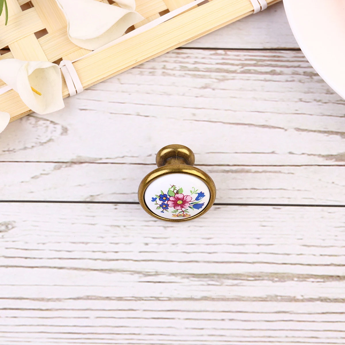 

4pcs Ceramic Door Blue Flower Design Durable Handle For Drawer Cabinet Cupboard Solid Long Lasting Home Furniture Hardware