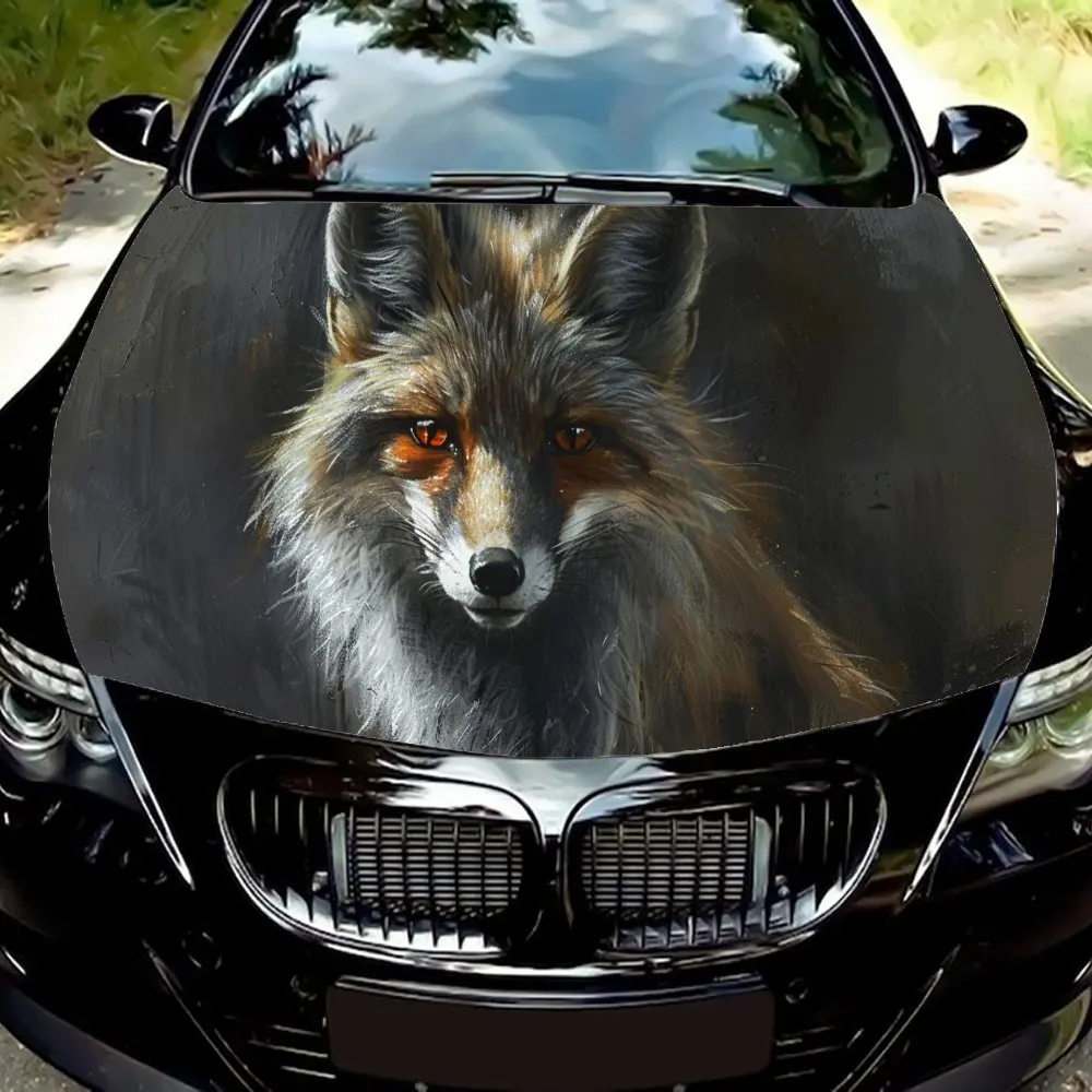 Sharp eyed fox Car Hood Sticker PVC Self Waterproof Stick, Striking Auto Exterior Accessories Decor Protect Gift for Car Lover