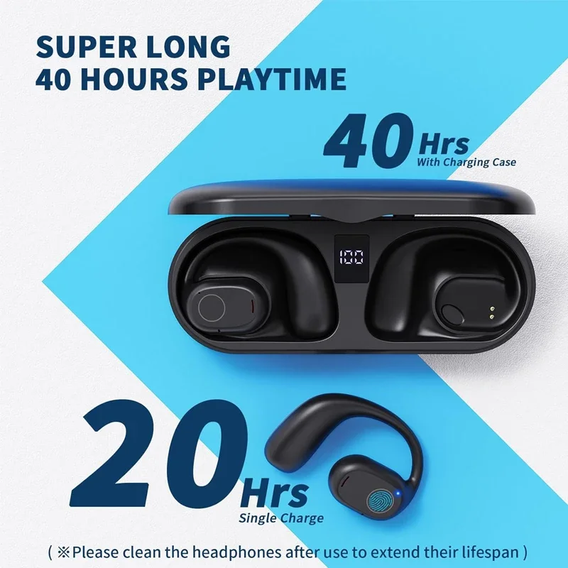 UYUXIO OWS Wireless Earphone with Digital Display 40 Hours Playtime Earbuds for Sports Travel BT 6.0 Headphones ENC Ear Buds