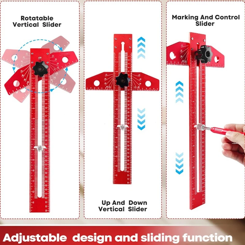 Adjustable Woodworking Scriber Marking Line Ruler,Aluminum Alloy Sliding T-Square Ruler,Precision Line Drawing Aid Ruler