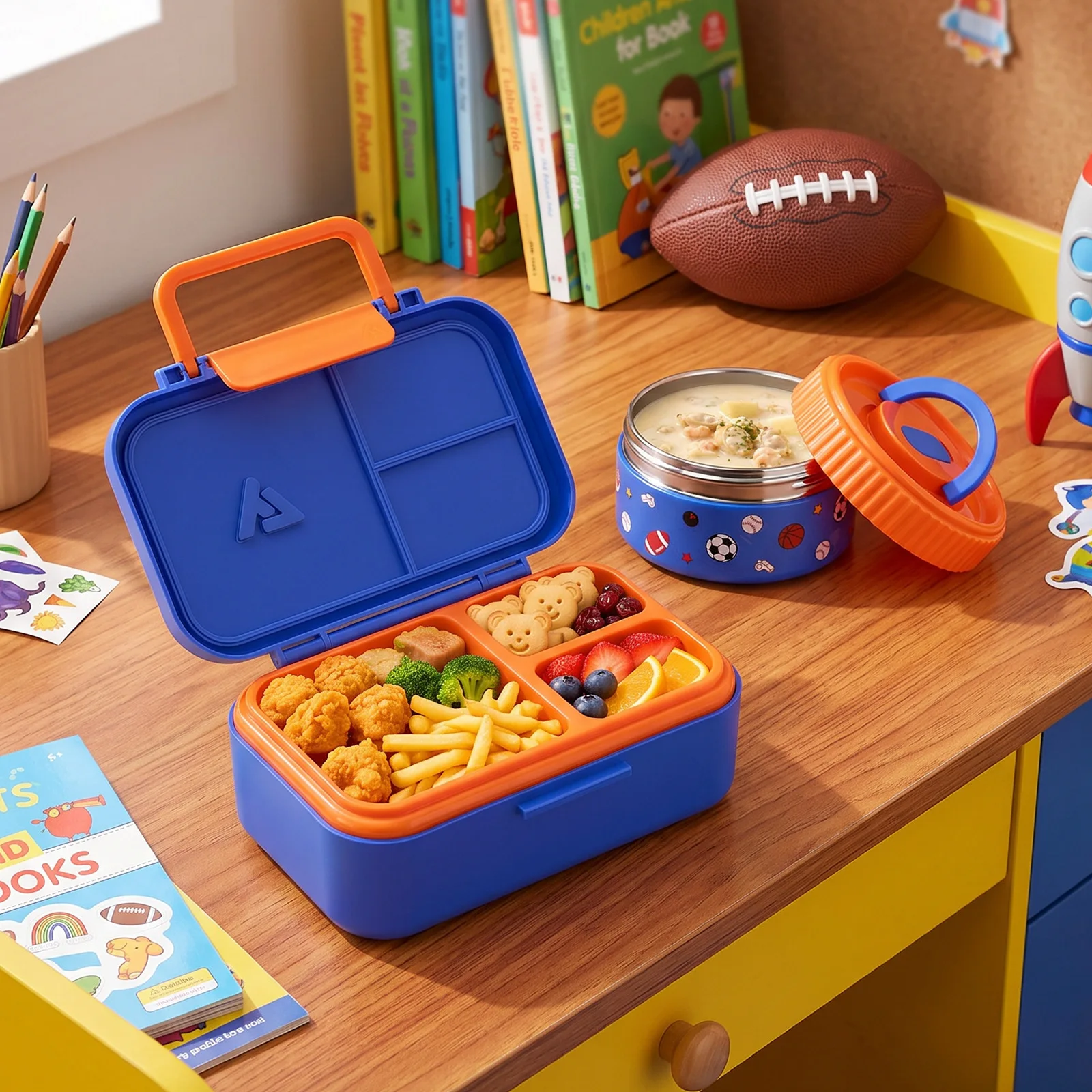 2026 New Single‑lock sealed food container, food‑grade material, student lunch box, portable, microwave‑safe