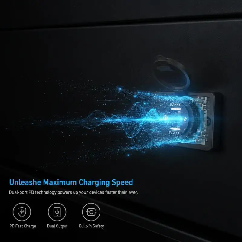 Dual USB Charger Socket Panel 5V 2.1A Fast Charging Waterproof Dustproof Cover For Car RV Boat Motorcycle DIY Modification