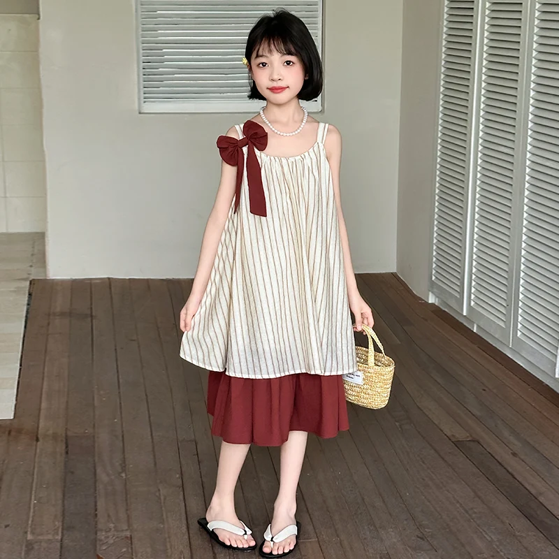 

Girls Summer Dress Children's Striped Color Blocked Sleeveless Sundress Kids Beach Vacation Dress 2025 New