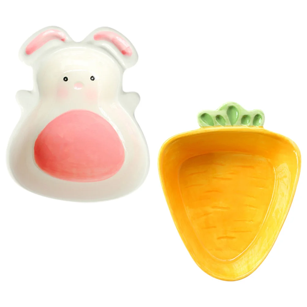 

2Pcs Cartoon Ceramic Dessert Bowl Rabbit Carrot Design Small Sauce Dish for Dipping Soy Appetizer Seasoning Serving Home