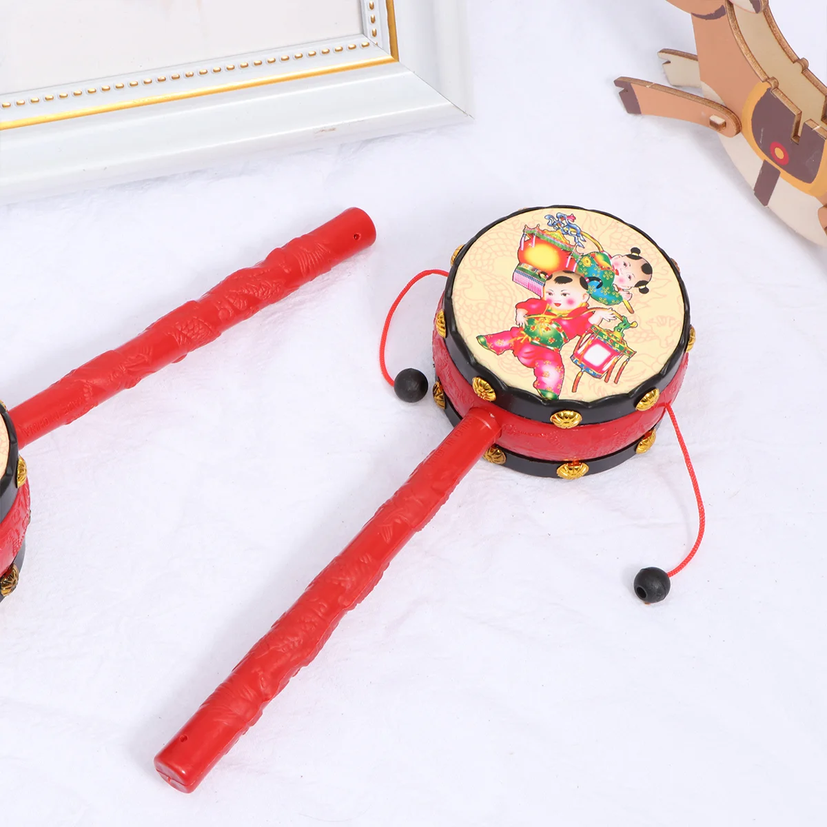 4 Pcs Toys Instrument Shaker Rattle Large Musical Wooden Balance Drum Baby Child