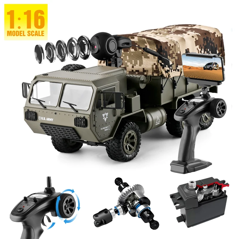 Hot Sale 6 Wheel Drive 2.4G APP Radio Control 720P HD Camera Military Loadable Army Truck Climbing  Card Hobby RC Car Toy Gift