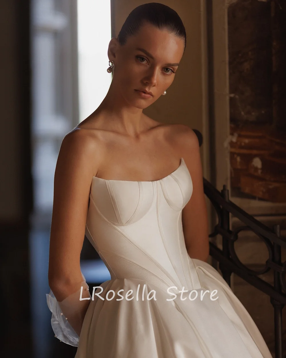 LRosella Wedding Dress Satin Sexy Strapless Fashion Ruched A-Line Elegant Exquisite style Luxury  فساتي2024 with Sweep Train