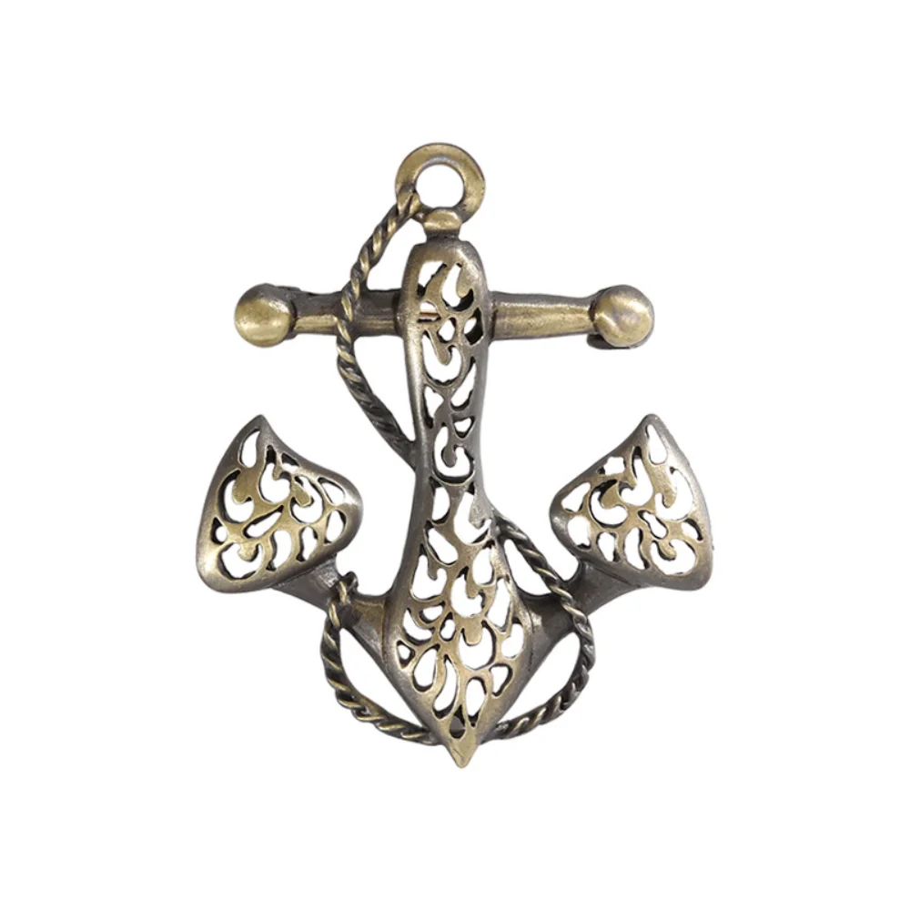 Vintage Sailing Style Anchor Brooch Hollow Patterned Metal Pin Artistic Maritime Elements Suit Coat Bag Decoration