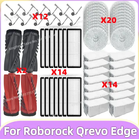 (로보락 Q Revo Edge C / Roborock Qrevo Edge / EdgeC / Edge S5A/ 5V1 / Curv / S5V / S5X / 5A1 / 5XC / 5AE / CurvC / Qrevo C ) 호환 부품 메인 롤러 사이드 브러시 HEPA 필터 걸레 천 먼지 봉투 액세서리