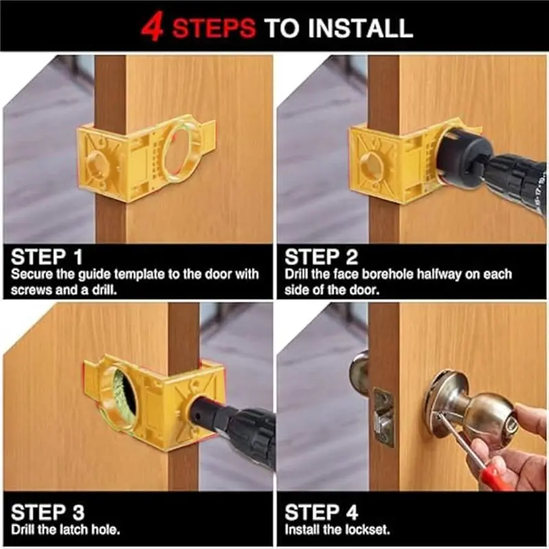 Door Lock Installation Kit Door Hole Drilling Kit For Wood Door Door Lock Hole Saw Door Knob Installation Kit Yellow-Y41A