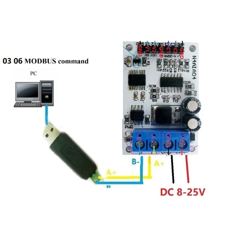 A52B Analog-Kollektor ADCMODUL 4-20MA RS485-Spannungsstrom Analoger Kollektor Modbus RTU-Befehlsmode Einfache und hohe
