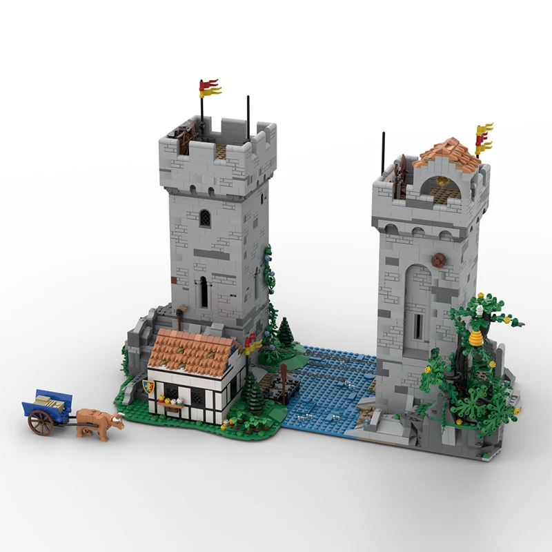 Modelo Medieval Street View, ladrillos de construcción MOC, torre de cadena de hierro, tecnología Modular, regalos, vacaciones, montar, juguetes para niños, traje