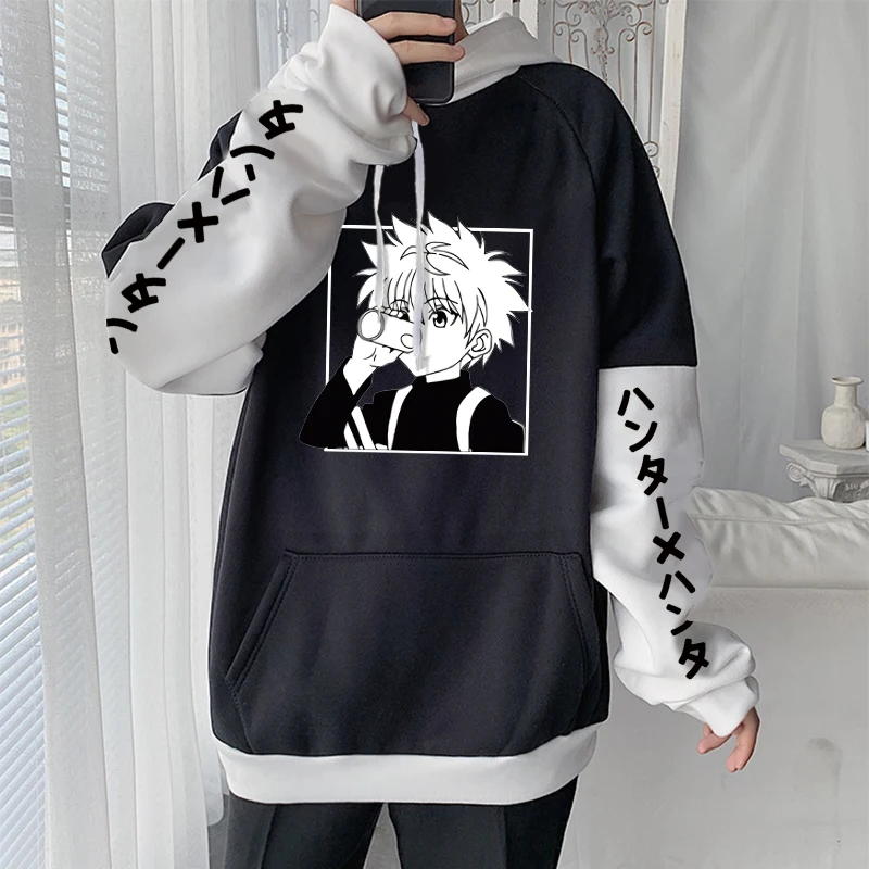 Hot Japanese Anime Hunter X Hunter Killua Zoldyck Harajuku Hoodie Men Clothing Manga HXH Graphics Oversized Patchwork Sweatshirt