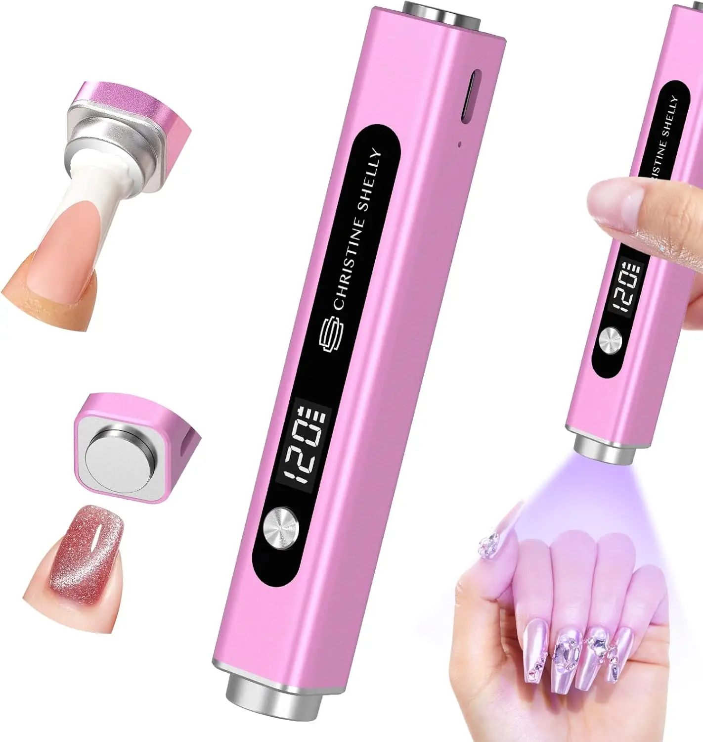 

Ручная УФ-лампа для гелевых ногтей, беспроводная лампа для ногтей 3-в-1 с магнитом и штампом, перезаряжаемая сушилка со светодиодным дисплеем