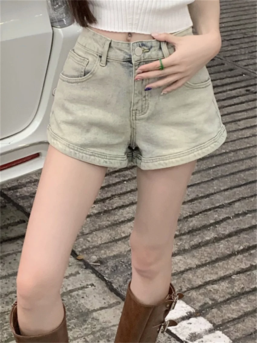 

PLAMTEE Shorts Denim Women All Match 2023 Wide Leg New Summer High Waist Slim Office Lady Jeanswear Vintage Mujer Daily Chic