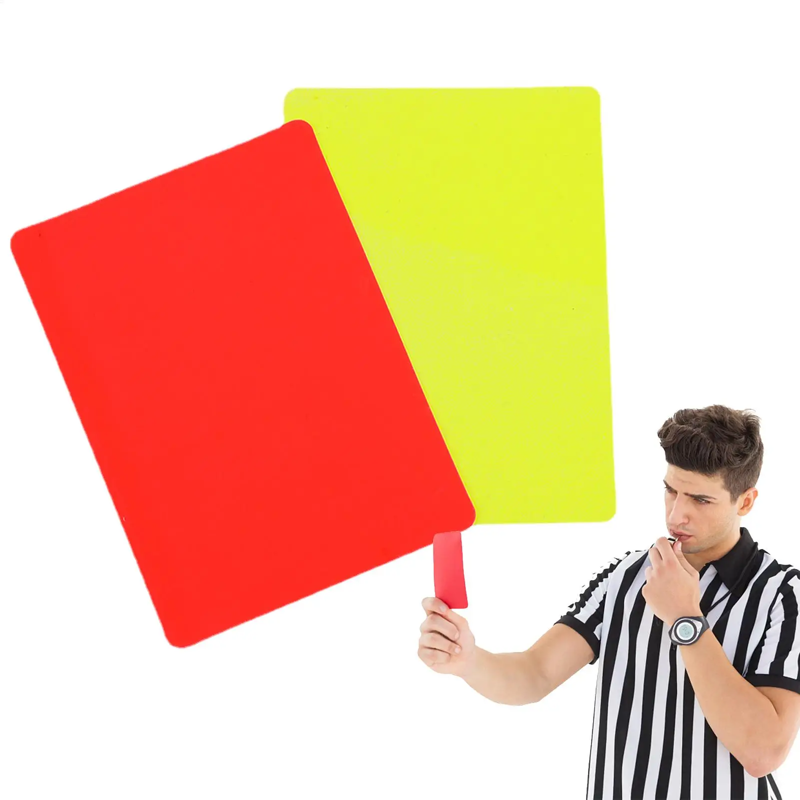 

Карточки судьи для футбольных матчей: красные и желтые, инструменты для рефери, карточки предупреждения и вылета из игры.