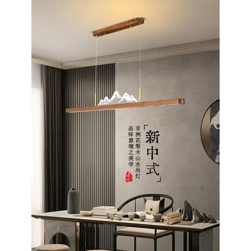 

New Chinese style tea room restaurant one-character chandelier rosewood zen ancient style study long strip