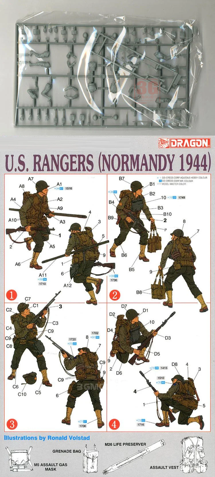 DRAGON Plastic Assembled Soldier Kit 6021 US Rangers (Normandy 1944) 1/35