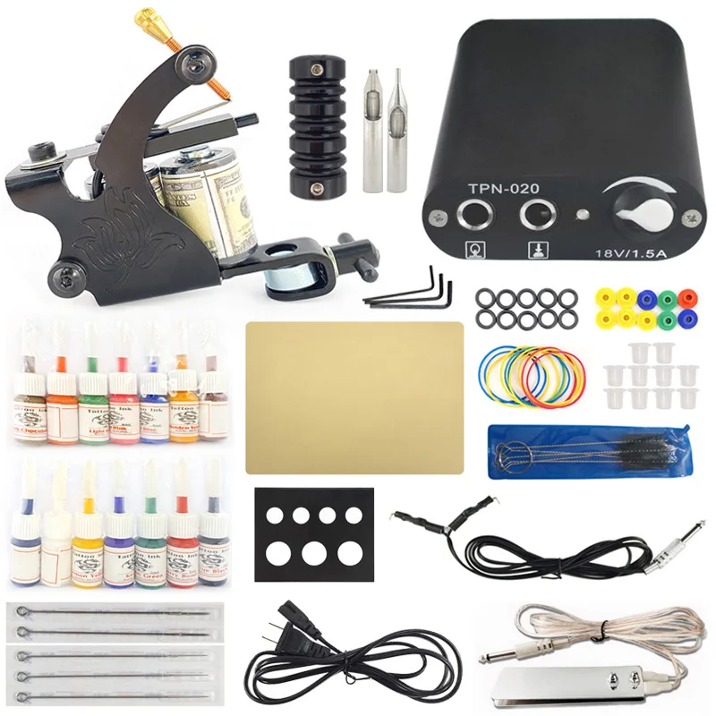 

The Complete Set of Tattoo Equipment Includes Tools for Tattooing and A Patterned Body Machine Set