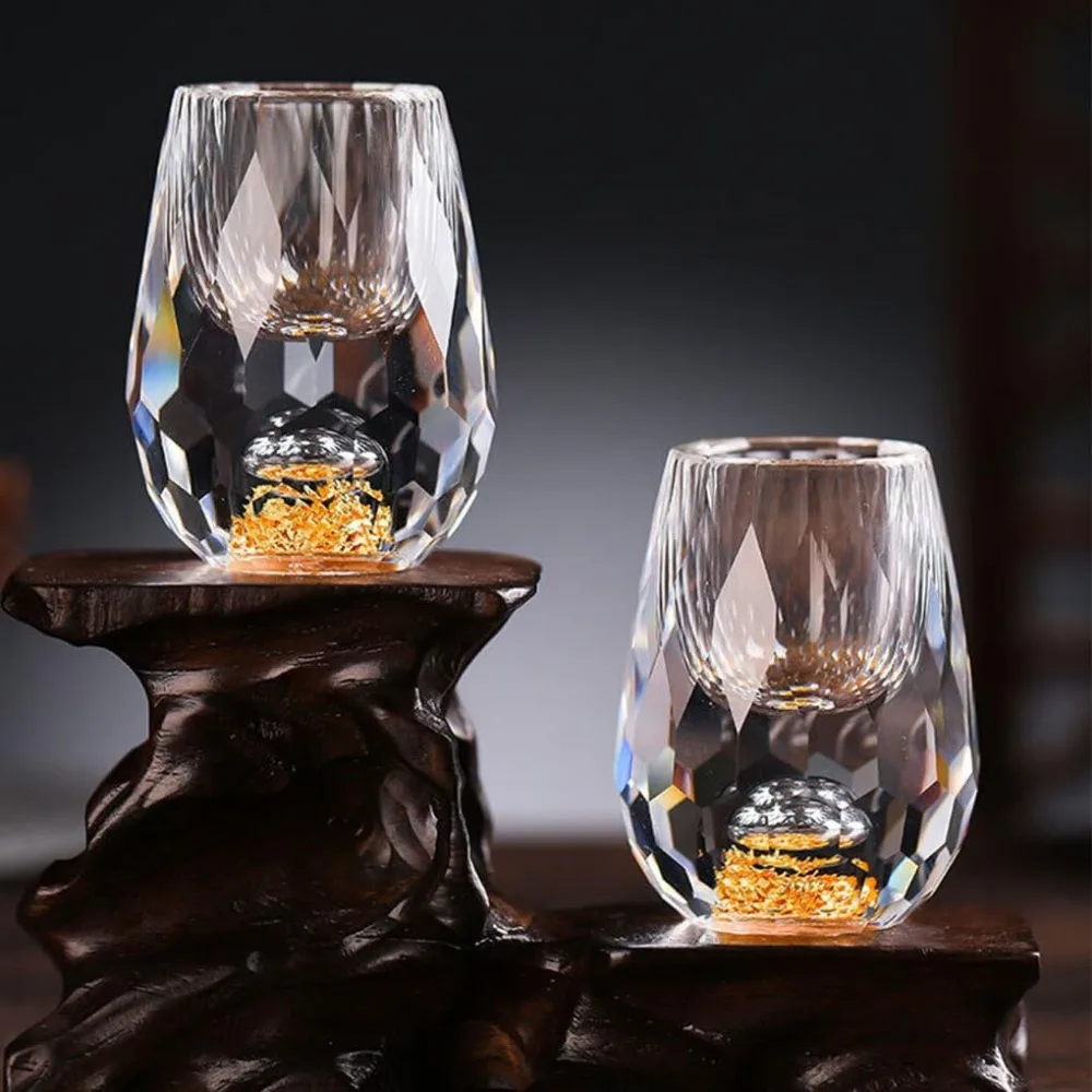 

1PC 15ML Luxury Crystal Shot Glasses Mini Whisky Liquor Cups Double Bottom Gold Foil Vodka Glass High-end Gifts for Men Choice