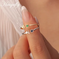 Haiyufly Personalized Custom Letter Ring for Women Stainless Steel Initial Tiny Birthstone Ring Adjustable Birthday Jewelry Gift