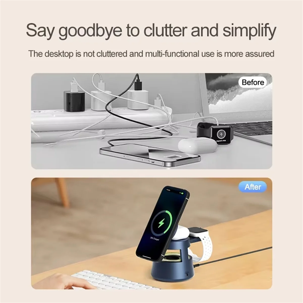 Bezprzewodowa ładowarka 5 w 1 Lampka nocna LED Głośnik Bluetooth do iPhone'a 16 15 14 Apple Watch 9 8 Airpods Pro