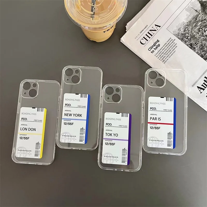 Travel Air Ticket national entry permit clear soft case for iphone 15 Pro 14 13 12 11 Pro Max X XS XR  NewYork Tokyo Paris cover