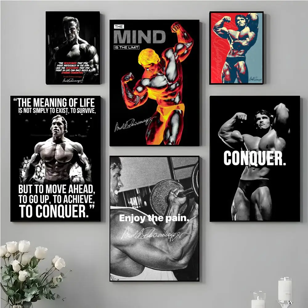 A_Arnold Fitness Painting Calligraphy High Quality Canvas Poster Wall Art For Office Restaurant Home Decoration Set