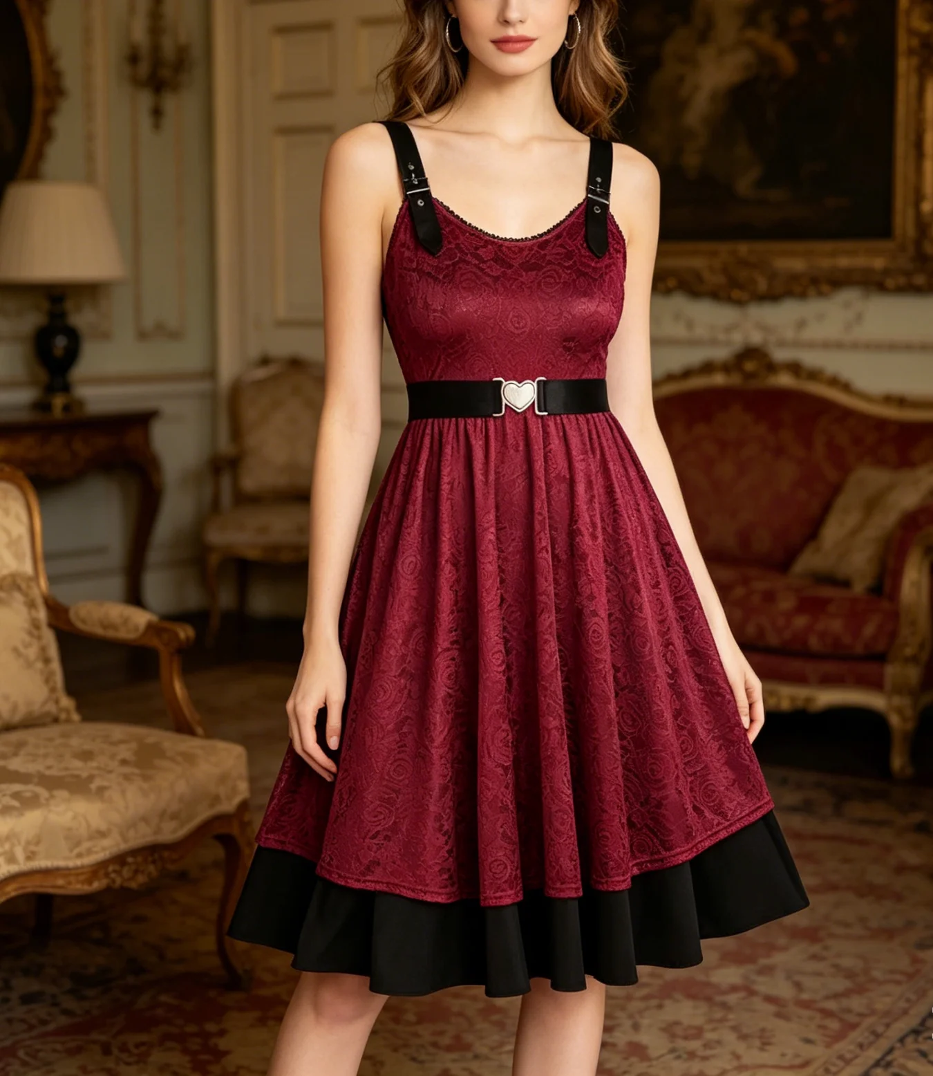 

Retro Plus-Size Crocheted Dress with Cut-Out Shoulder Straps Loose-Fitting European American Fashion Ladies