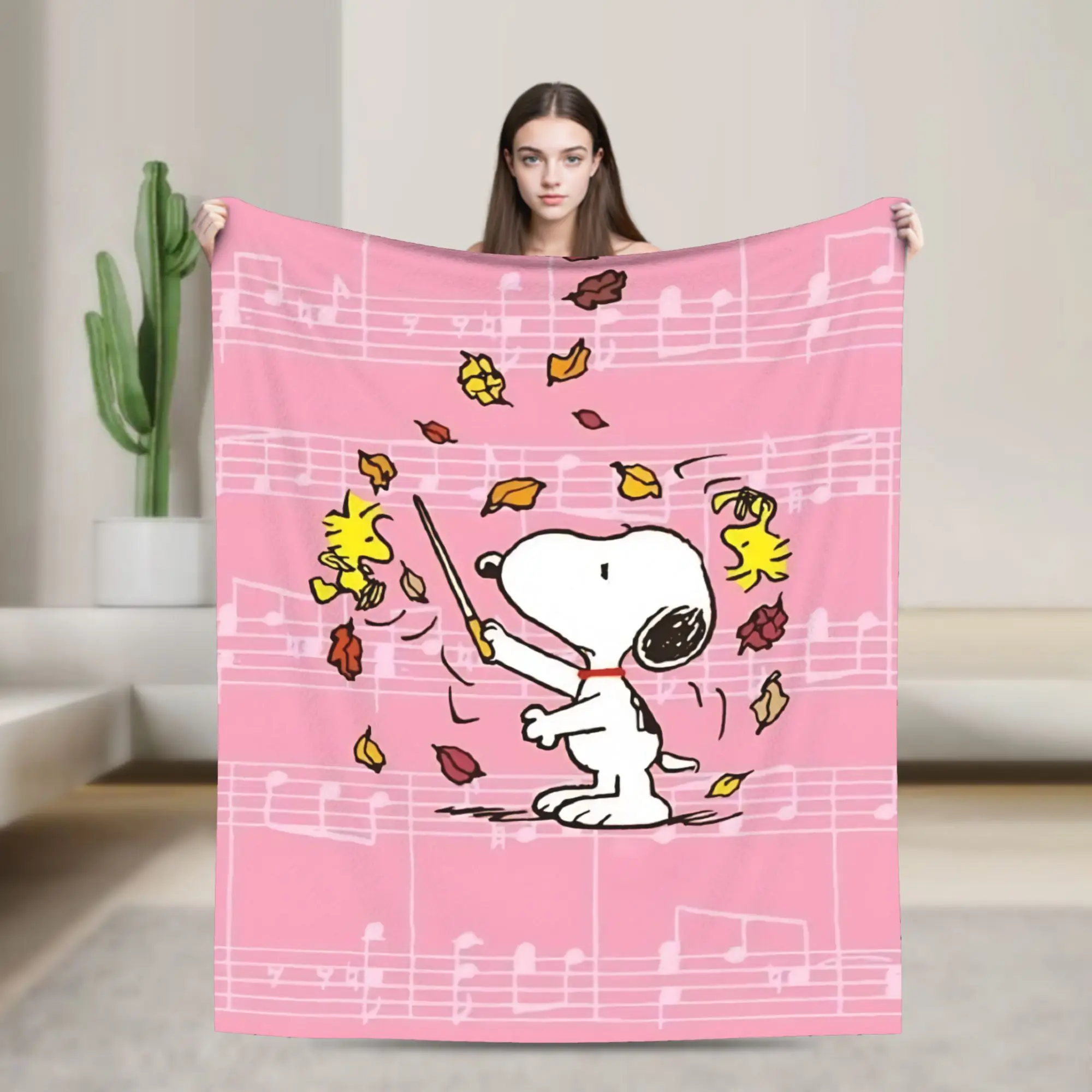 Cartoon S-Snoopys Knitted Blanket Musical Notes Staff  Fleece Throw Blanket Airplane Travel Personalised Ultra-Soft Bedspreads