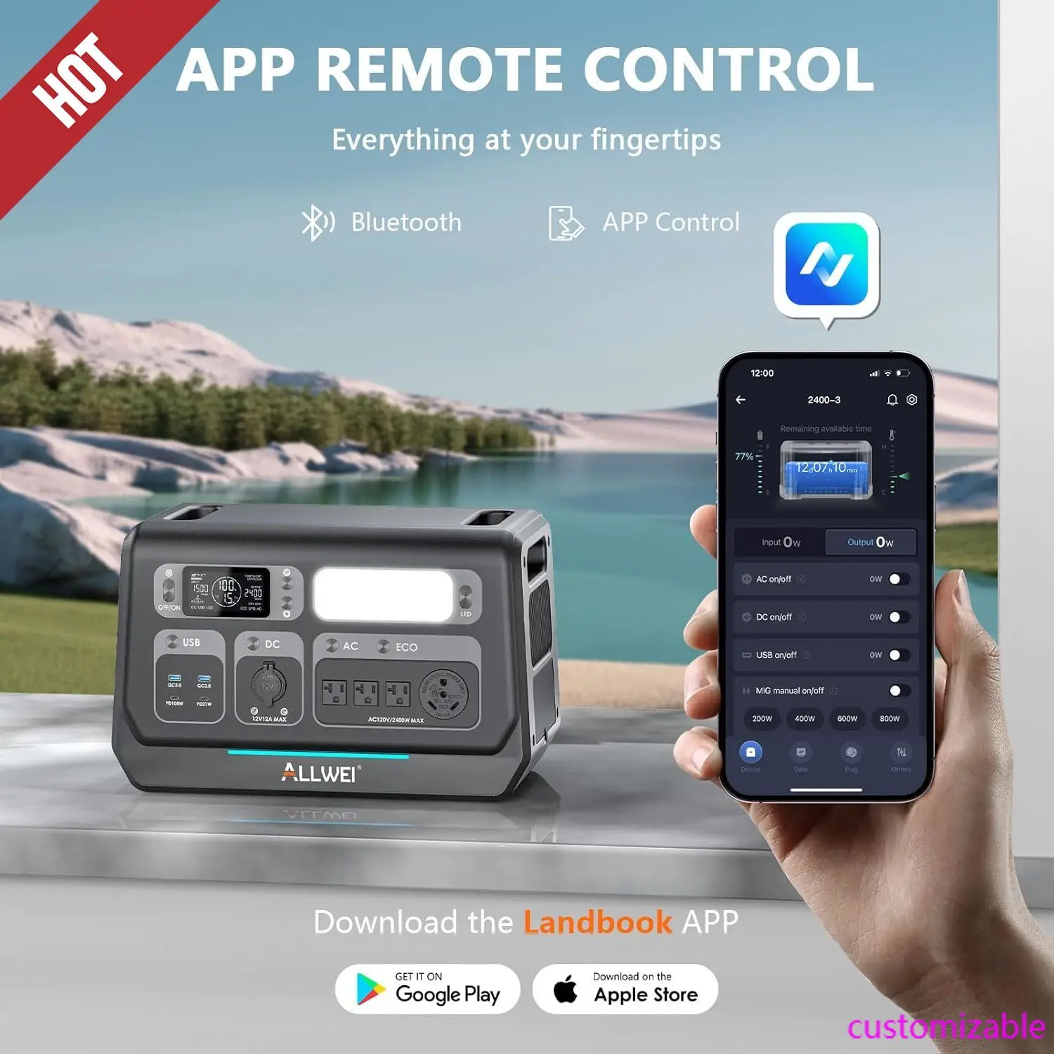 

Электростанция LiFePO4 мощностью 2400 Вт, солнечный генератор 2048 Втч с зарядкой переменного тока 1500 Вт и солнечной зарядкой мощностью 1200 Вт, расширяемый до 10,24 кВтч