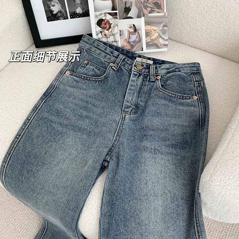 

Blue Jeans for Women High Waist Vintage Fashion American Streetwear Wide Leg Jean 2023 Summer Female Trouser Baggy Denim Pants